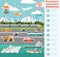 Transport infographics elements. Cars, trucks, public, air, water, railway transportation