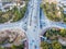 Transport junction traffic road with vehicle movement aerial view