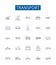 Transport line icons signs set. Design collection of Transportation, Shipping, Ferry, Delivery, Hauling, Travel, Rail