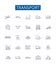 Transport line icons signs set. Design collection of Transportation, Shipping, Ferry, Delivery, Hauling, Travel, Rail