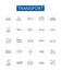 Transport line icons signs set. Design collection of Transportation, Shipping, Ferry, Delivery, Hauling, Travel, Rail