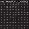 Transport, logistics editable line icons vector set on black background. Transport, logistics white outline