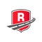 Transport Logo With Shield Concept On Letter R Concept. R Letter Transportation Road Logo Design Freight Template