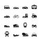 Transport pictogram. Car ship subway train yacht road symbols truck side view transport silhouette icon collection