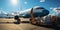 Transport plane at the airport. Workers load goods and cargo onto the plane. Cargo pallets. Air freight