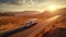 A transport semi-truck effortlessly crossing the expansive terrain of the southwest United States, a representation of logistics,