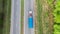 Transport Truck Carries A Large Cargo On The Highway Aerial Top View