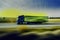 Transport truck driving through a blurred road. Generative AI