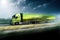 Transport truck driving through a blurred road. Generative AI