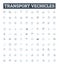 Transport vechicles vector line icons set. Car, Bus, Truck, Van, Plane, Boat, Motorcycle illustration outline concept