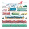 Transport vector public transportable bus or vehicle and plane or train illustration bicycle for transportation in city