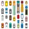 Transport vehicles collection with service cars and trucks top view