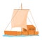 Transport vintage, sailing boat flood, ship sailing, sea cruise, isolated on white, design, flat style vector