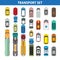 Transportation colorful collection on white vector flat picture