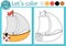 Transportation coloring page for children with sailboat. Vector water transport outline illustration with cute boat. Color book