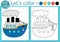 Transportation coloring page for children with ship. Vector water transport outline illustration with cute steamship. Color book