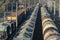 Transportation Commodity Railway Station. Top view of a Freight wagons.