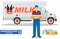 Transportation concept. Detailed illustration of driver, farmer and milk truck