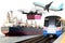 Transportation conceptual commercial trains, Aircraft, drone crane ship.