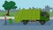 Transportation of garbage truck green color with driving on the asphalt road.