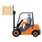 Transportation of goods by forklift. A man works on a forklift. Vector illustration isolated on white background