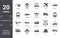 transportation icon set. include creative elements as excavators, automobile, truck, compact car, jetliner, gondola filled icons