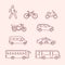 Transportation icons of pedestrian, bike, scooter,