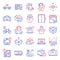 Transportation icons set. Included icon as Package location, Parcel delivery, Flight destination. Vector