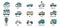 Transportation icons vector illustration, Car,  Motorcycle, Train,  Ferry boat