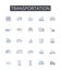 Transportation line icons collection. Commute, Transit, Travel, Conveyance, Carriage, Convoy, Haulage vector and linear