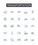 Transportation line icons collection. Commute, Transit, Travel, Conveyance, Carriage, Convoy, Haulage vector and linear