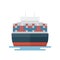 Transportation Logistics Container transport boat for marine export in front view