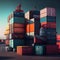 Transportation logistics of international container cargo shipping, shore crane at the port, generative AI