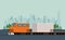 Transportation merchandise logistic cargo train cartoon