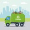 Transportation of municipal waste in a municipal green truck.