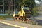 Transportation of a steam roller, construction roadworks