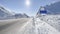 Transportation, traffic and magnificent views on mountainous roads in winter