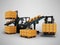 Transportation and unloading of goods by forklifts 3d render on gray background with shadow