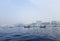 Transporting local people by small boats across the river, Commuter ferryboat in the monsoon, Boat ride in the Buriganga river.