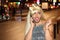 Transvestite with beard calling by phone