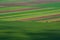 Transylvania aerial view over crops fields in Romania