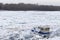 Trapped boat into the frozen Danube river