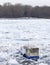 Trapped boat into the frozen Danube river