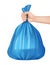 Trash bag in hand. Plastic containers for industrial recycling processes urban pollution kitchen rubber bags decent