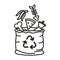 Trash bag with organic waste and triangular waste recycling symbol