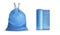 Trash bags. Garbage blue eco pack with ties in different states, empty and full realistic polyethylene element, roll and