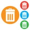 Trash bin icon . Round colourful buttons