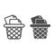 Trash bin for papers line and glyph icon. Office trash can vector illustration isolated on white. Garbage basket outline