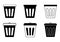 Trash bin, plastic. Collection baskets for garbage. Waste container. Trash cans in glyph for office or toilet. Simple black color