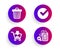 Trash bin, Verify and Shopping icons set. Bill accounting sign. Garbage, Selected choice, Add to cart. Vector